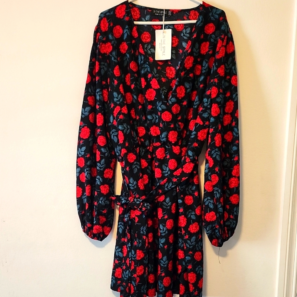 In The Style  Red and Black Wrap Dress